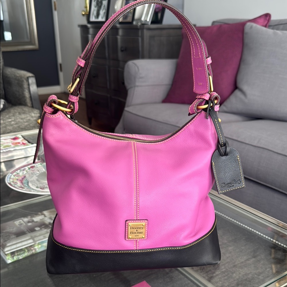 Dooney & Bourke Pink and Black Shoulder Bag with Gold Hardware